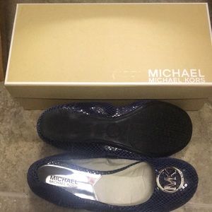 Sapphire Embossed Leather Michael Kors flats.